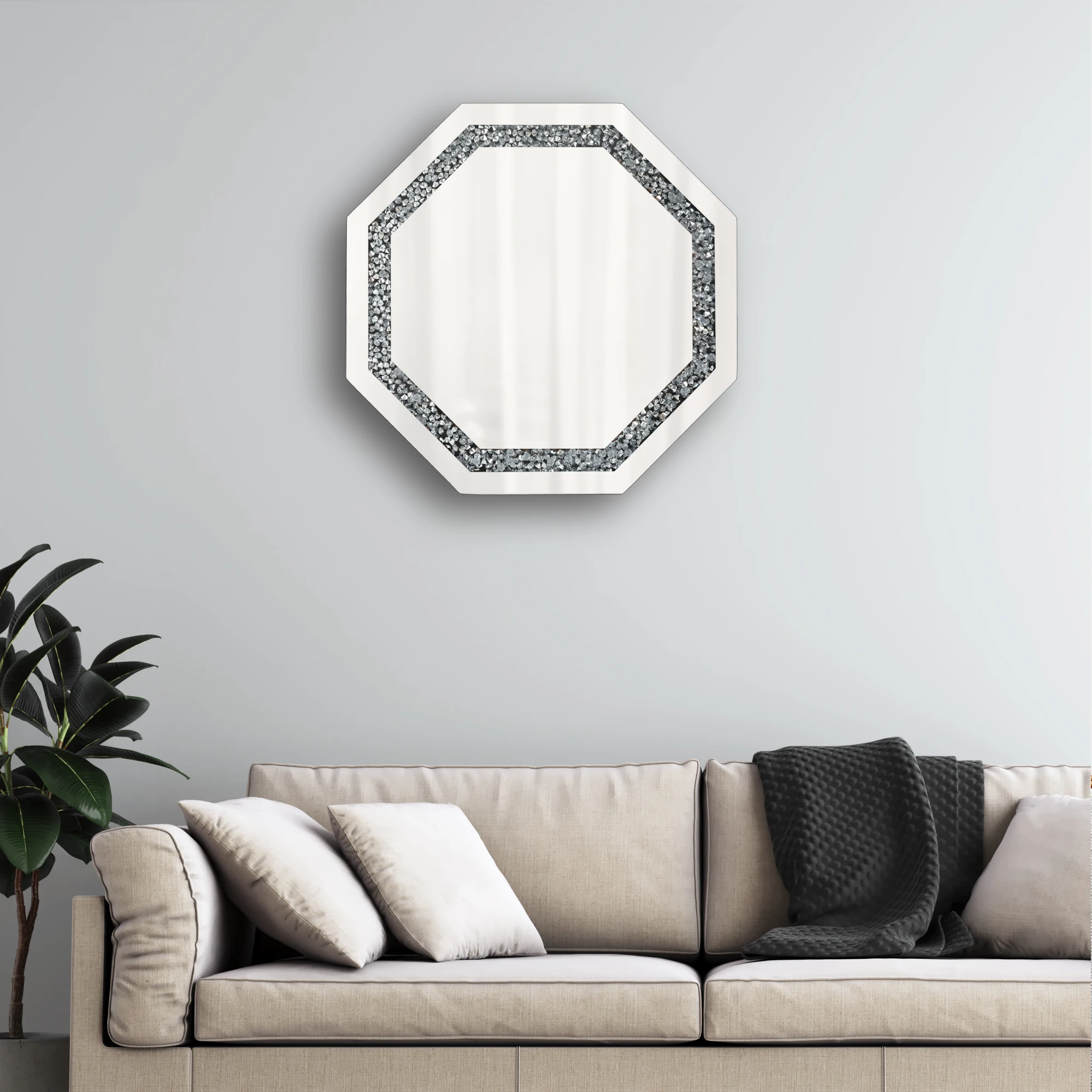 Wall Mounted Makeup Mirror 40cm X 40cm Irregular Design with Wooden Frame Window Decorative Bathroom Vanity Mirror view 4