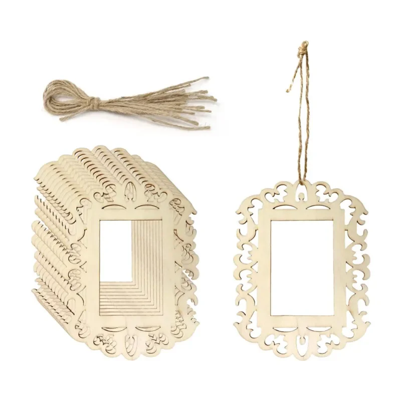 

6pcs Blank Unfinished Wooden Picture Frames Wood Photo Frame for DIY Crafts, Home Decoration, Christmas Tree Hanging Decoration