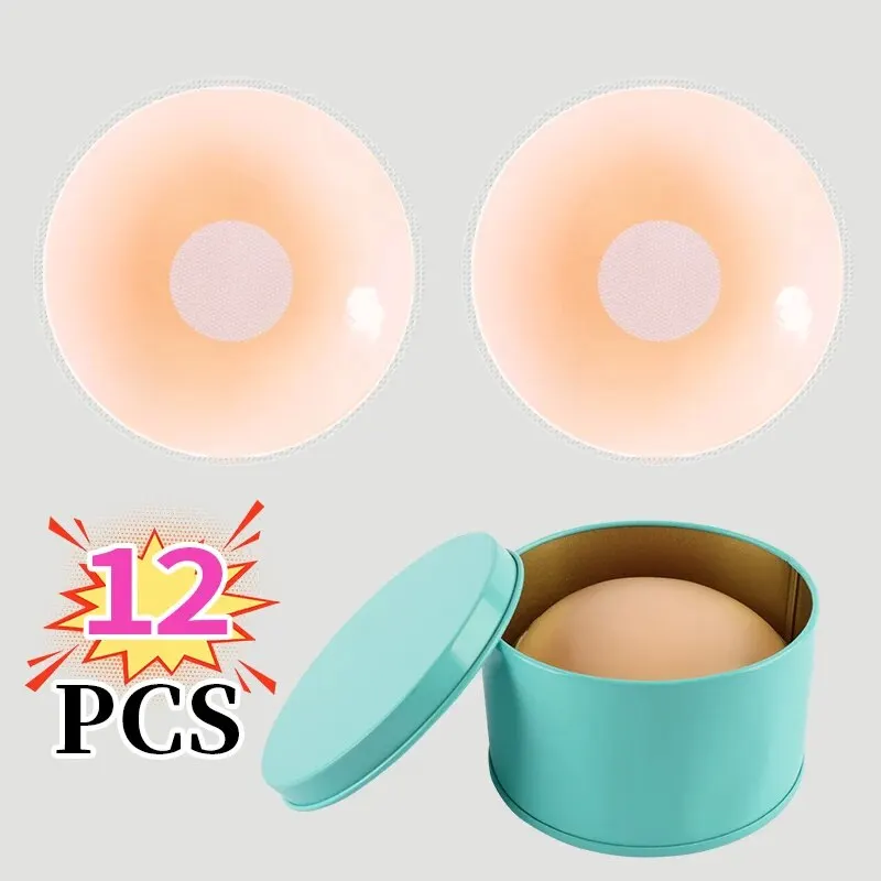 12 Pieces of Silicone Latex Stickers for Anti Glare Underwear, Sexy and Breathable Invisible Breast Care, Travel Box Packaging