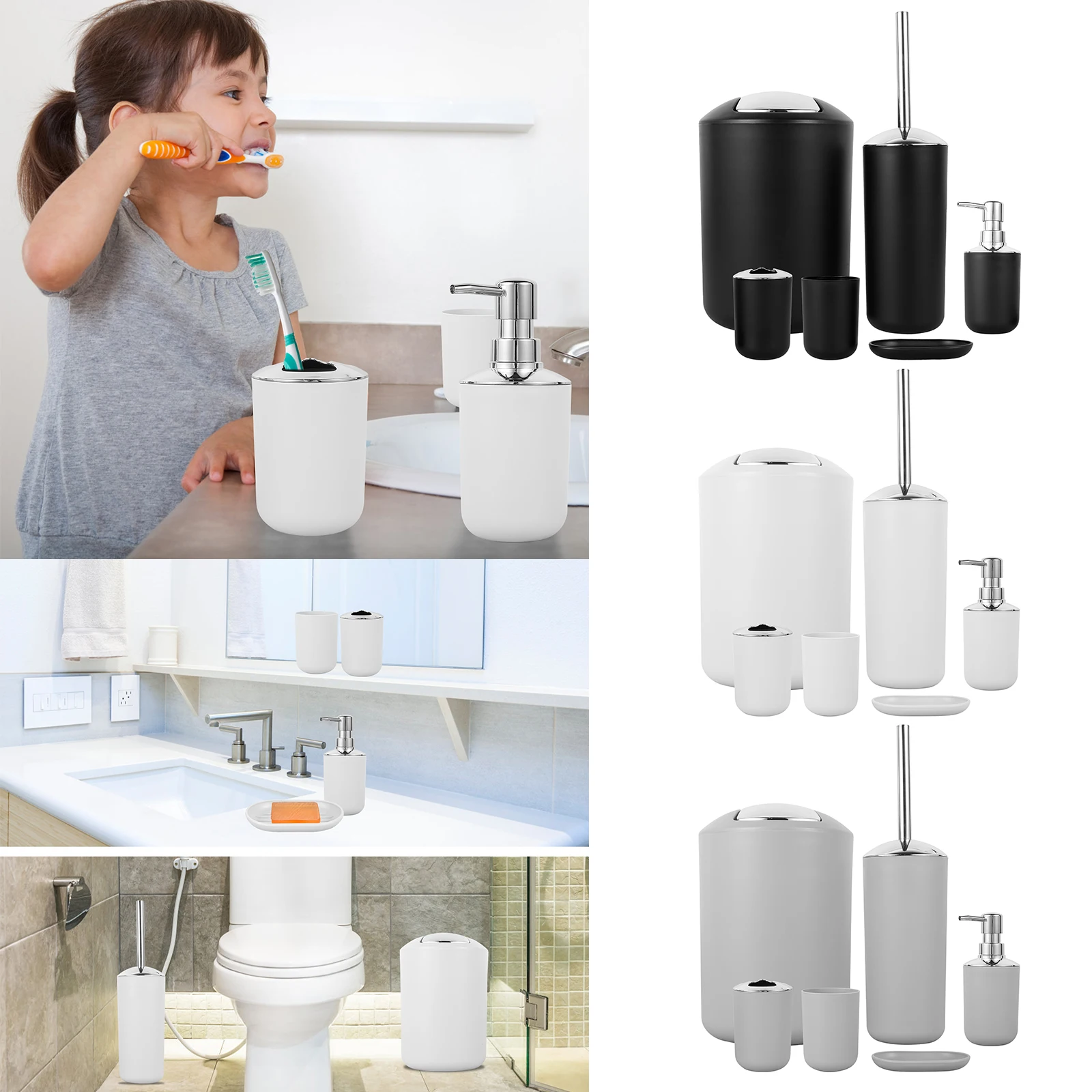 

6Pcs Bathroom Accessories Set Luxury Bathroom Decor Set Reusable Bath Ensemble Set Bath Accessories Set with Lotion Dispenser