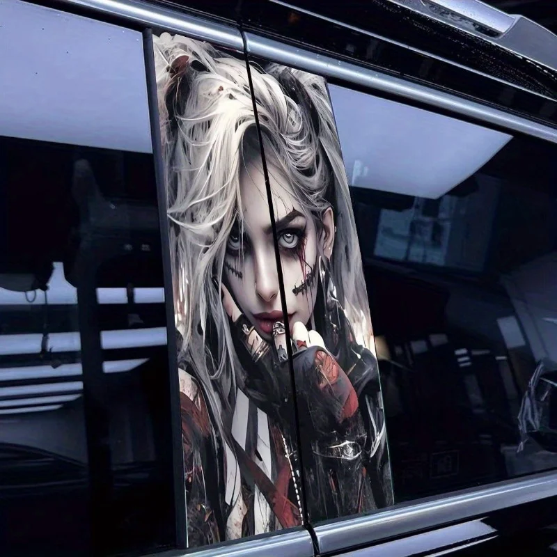 Happy Girl Car Sticker - 1 Pair, Durable Waterproof, Thick Glossy PVC, Scratch Resistant Body B Pillar Sticker