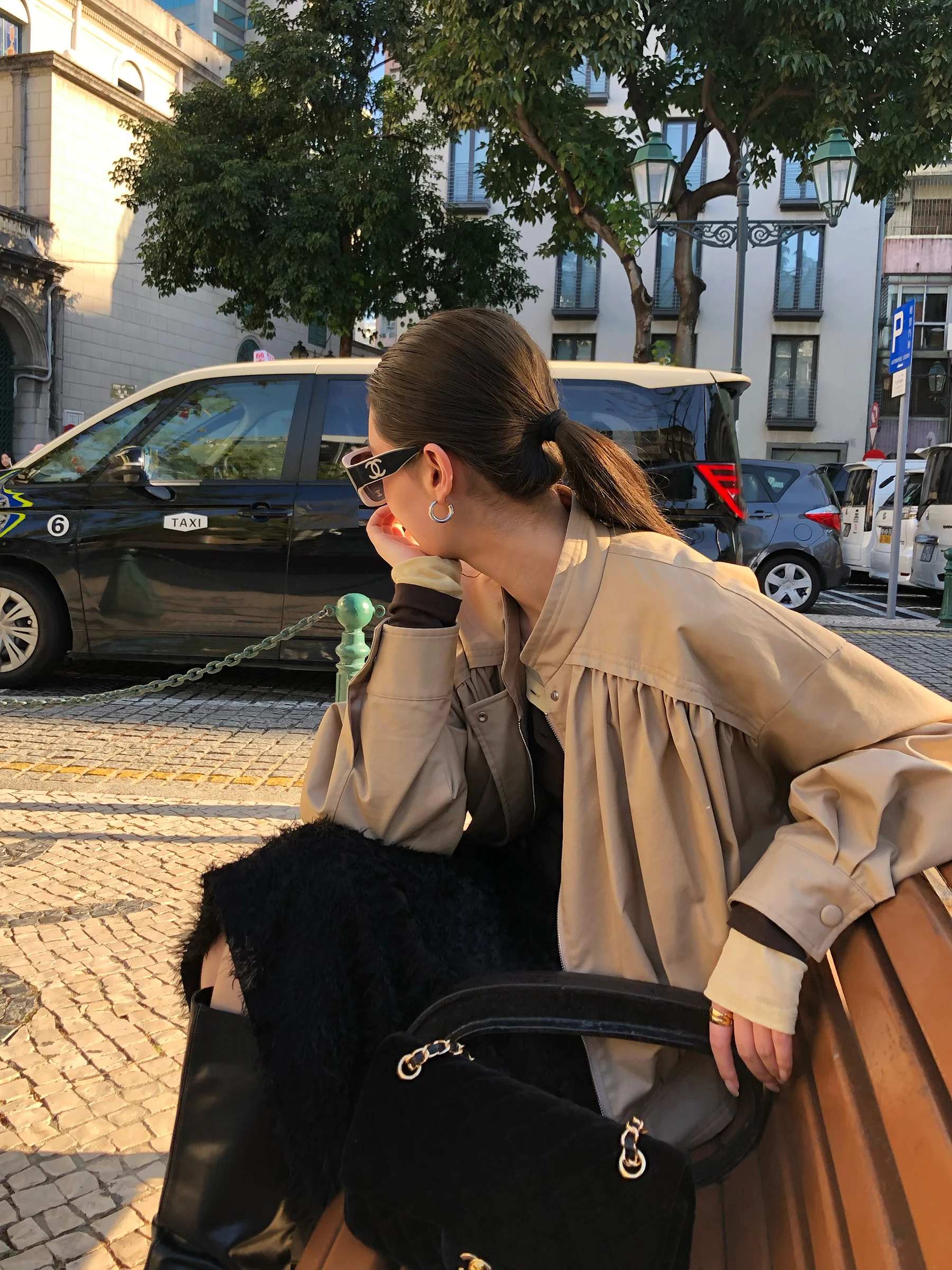

Gakee Official Khaki Rayon Stand Collar Jaet Women's Loose Top Spring New Folded Design Casual Sle Windproof Long Sve