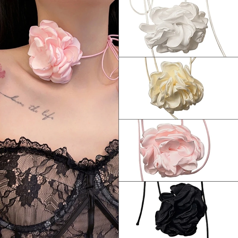 Einfache Stoff Blume lange Band Choker Halsketten Halsband Schlüsselbein Kette Halsreif Party Geschenk Mädchen Stoff Blumen Halsketten