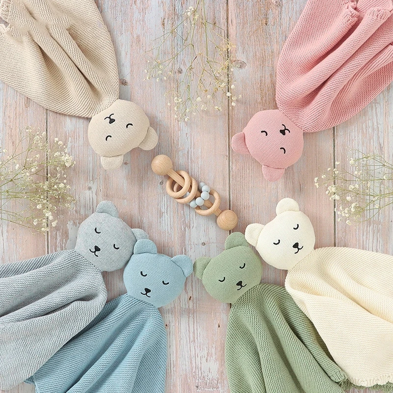 

Baby Appeased Towels Cotton Knitted Infant Newborn Calm Blanket Kid Sleep Toy Bed 37*37CM Girls Boys Comfort Washcloth Cute Bear