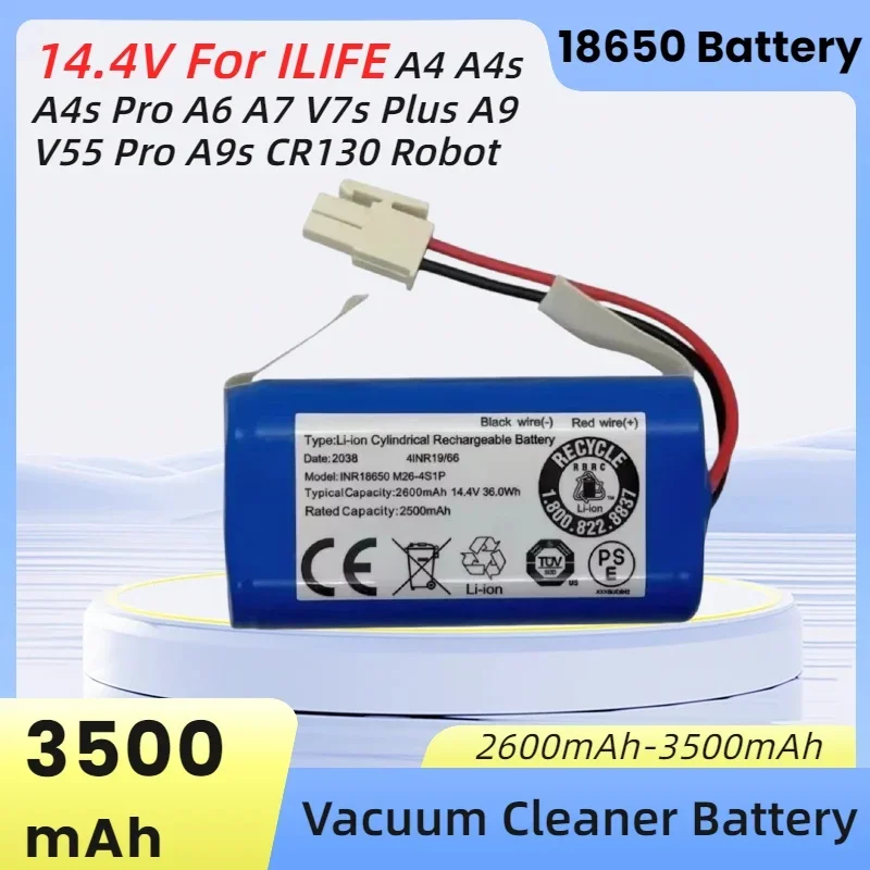 14.4V 3500mAh Lithium Rechargeable 18650 Battery for ILIFE A4 A4s Pro A6 A7 V7s Plus A9 V55 Pro A9s CR130 Robot Vacuums