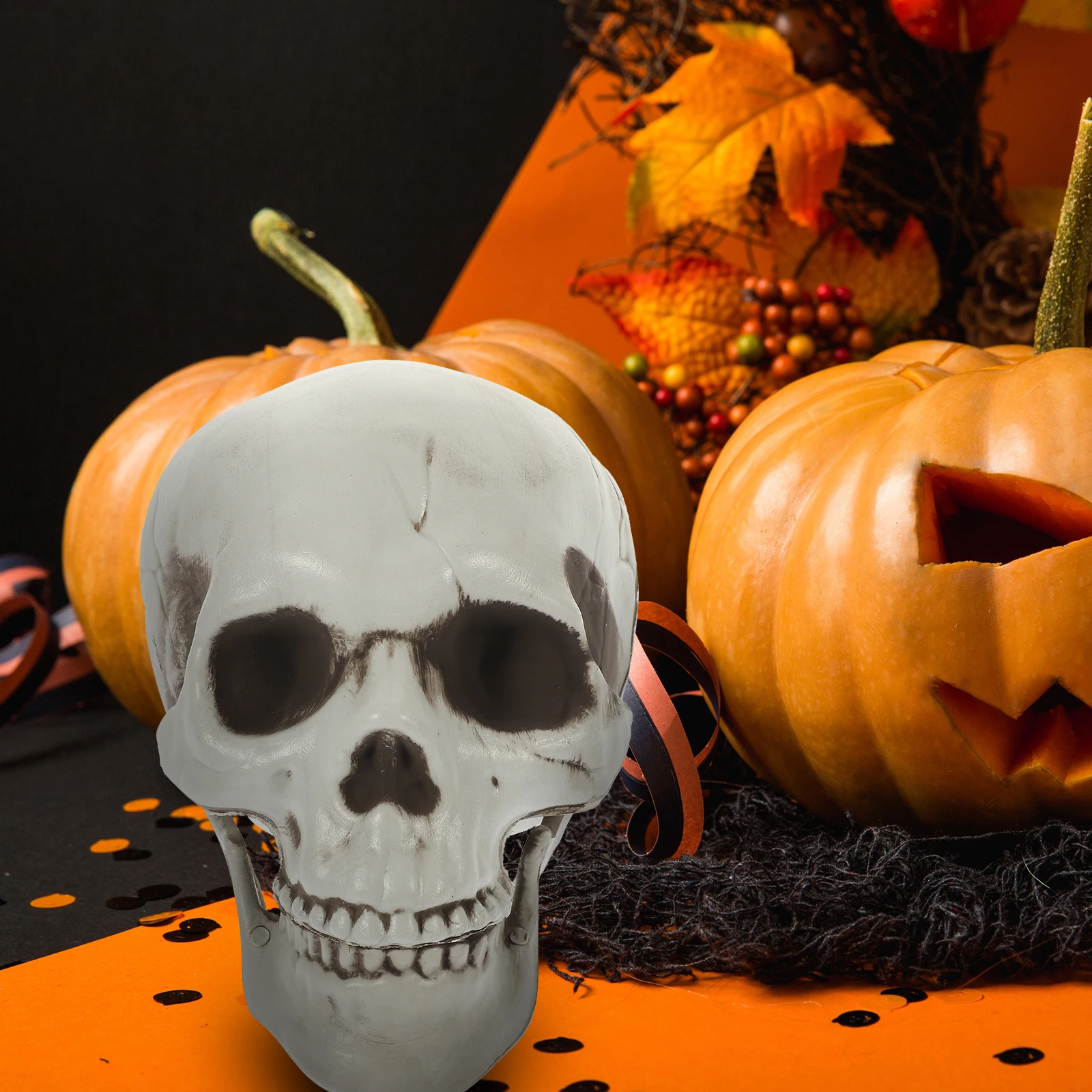 

Pe Skull Statue Halloween Decoration Haunted Ornament Simulation Bone Skull Head Tricky Prop For Home Office Garden Decor