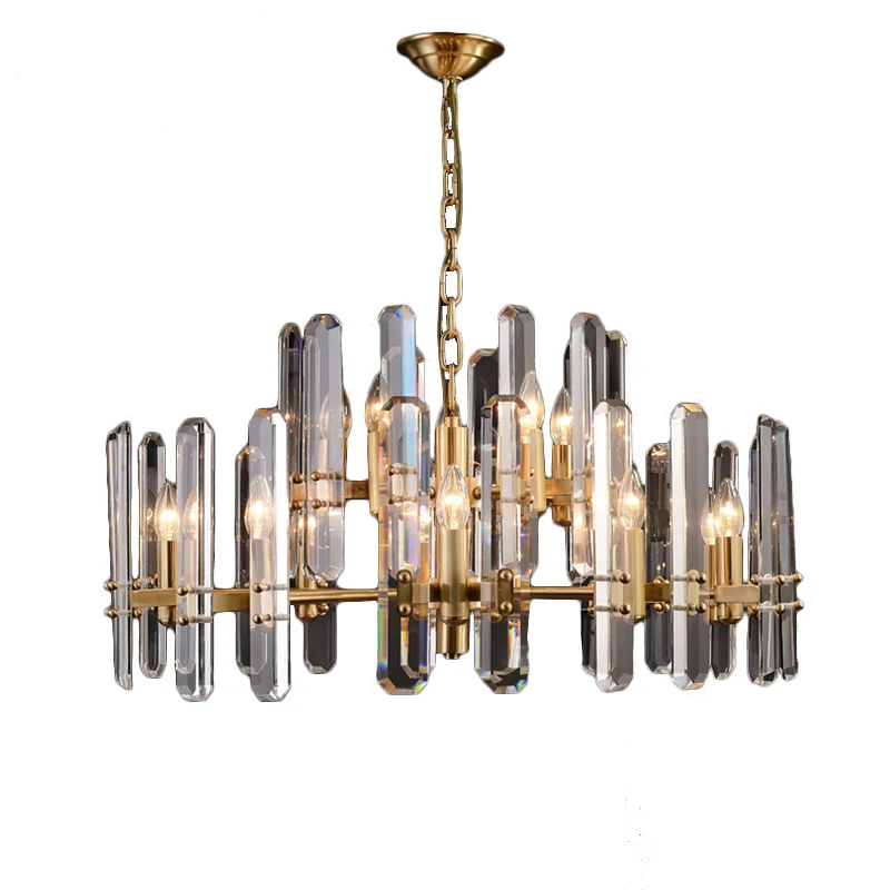 

Postmodern Brass Circular LED Glass Crystal Chandelier lustre Luxury villa design ideas ceiling, for Kitchen island Living room