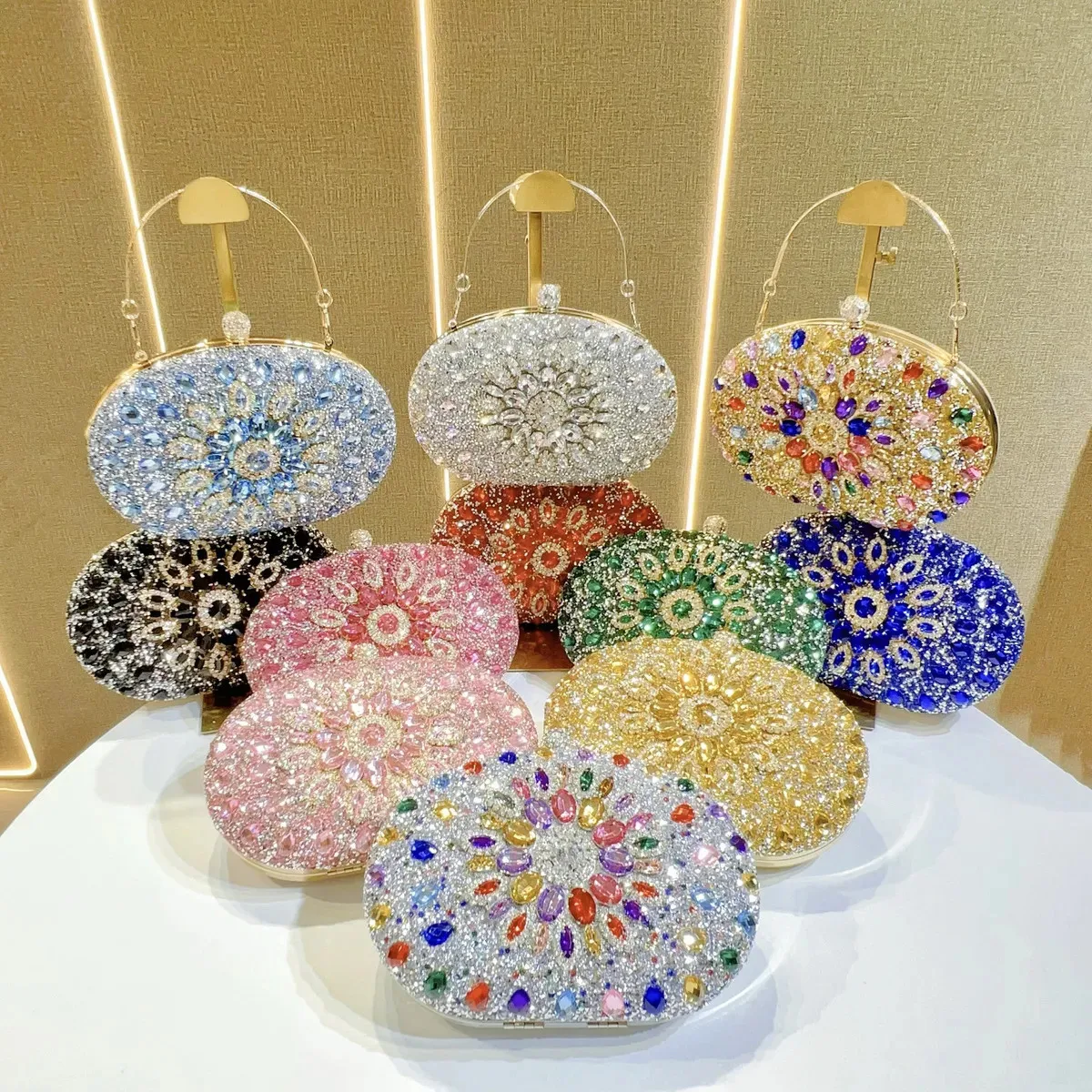 

Elegant Gold Rhinestone Evening Bag for Woman Wedding Bridal Party Purse Luxury Full Inlaid Diamond Handbag Designer Crystal Bag