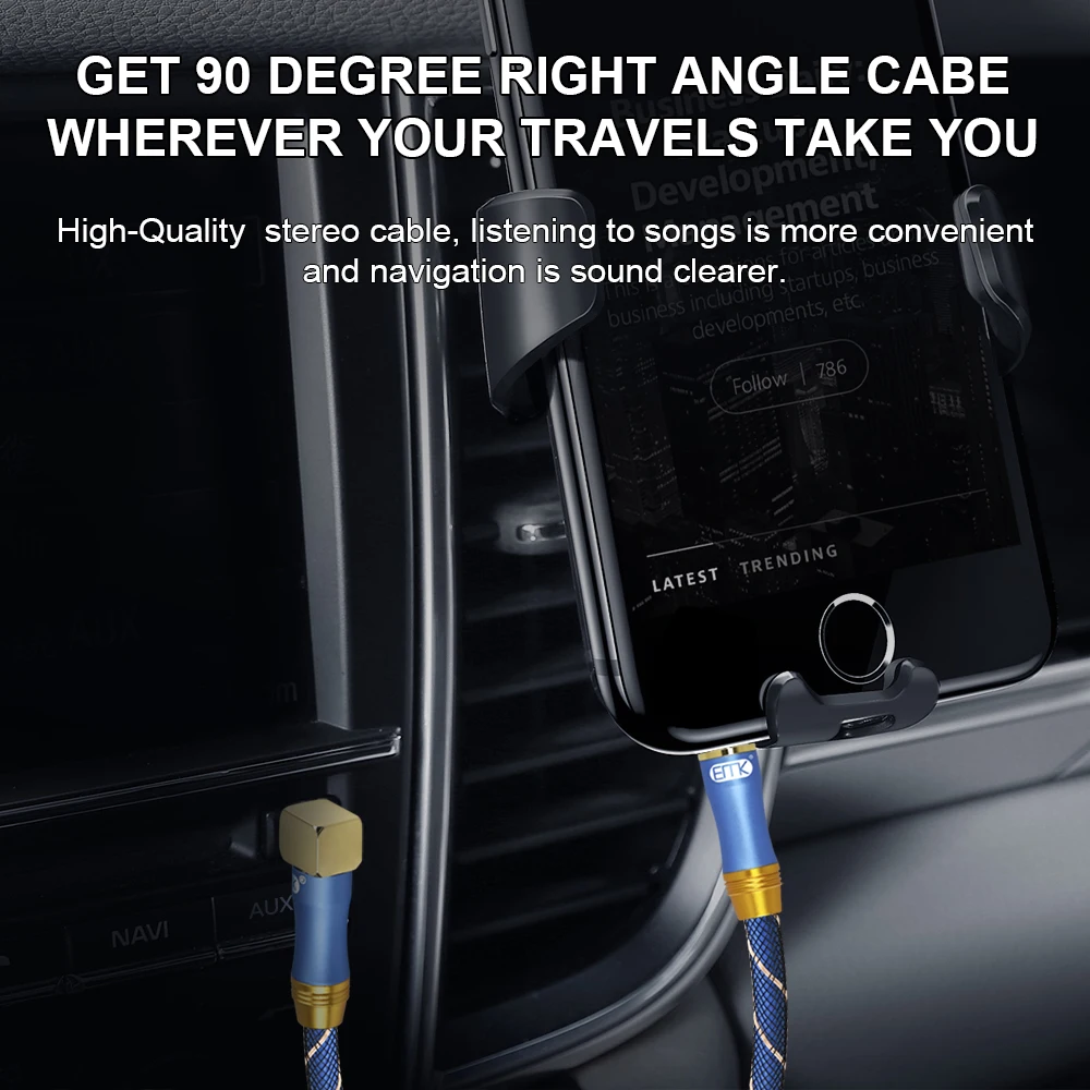 EMK AUX 3.5mm Jack Audio Cable Jack 3.5 Male to AUX Cable Audio 90 Degree Right Angle AUX Cable for Car Headphone Soundbar TV