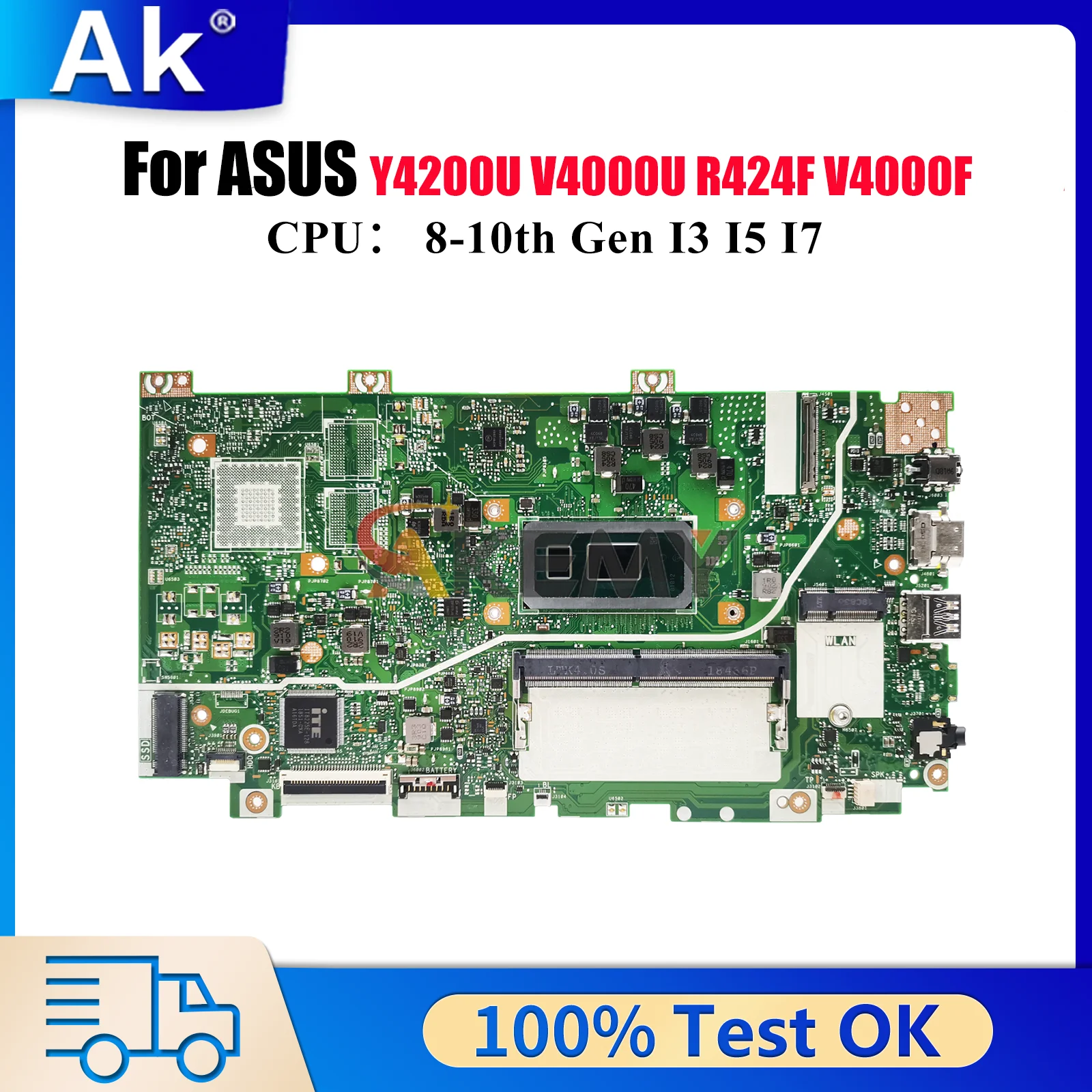 

X412FA Laptop Motherboard For ASUS V4000U X412FLG X412FL Y4200U X412F R424F X412FJC V4000F X412FAC Mainboard With I3 I5 I7 CPU