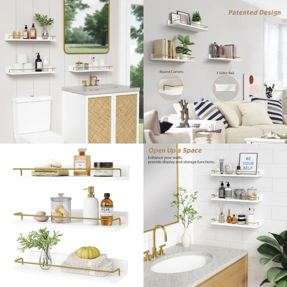 

Современные белые и золотые настенные полки, набор из 3 предметов, органайзеры для хранения в ванной комнате, гостиной и спальне с защитой