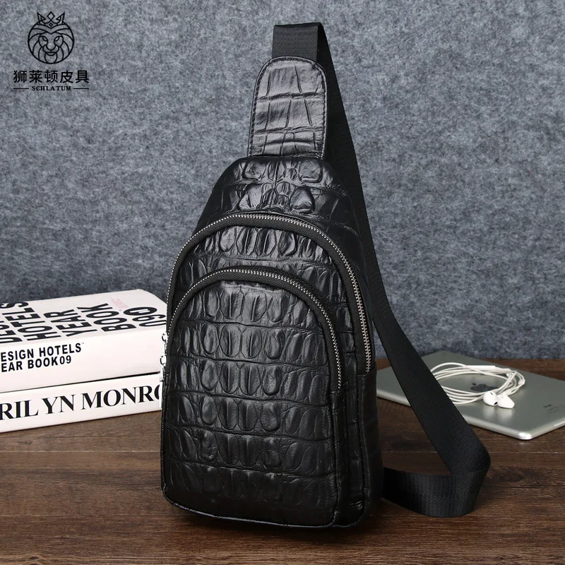 

Мужская нагрудная сумка на одно плечо из натуральной кожи с крокодиловым узором, сумка через плечо из воловьей кожи с верхним слоем, мужская сумка через плечо спереди