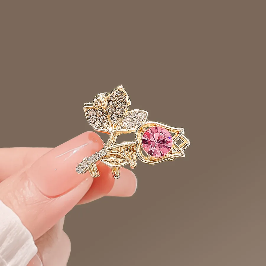 مشبك صغير من زهرة التوليب الرائعة من حجر الراين للنساء ، دبوس الجبين ، دبوس شعر الأميرة ، مشبك جانبي معدني جديد ، أغطية الرأس #4