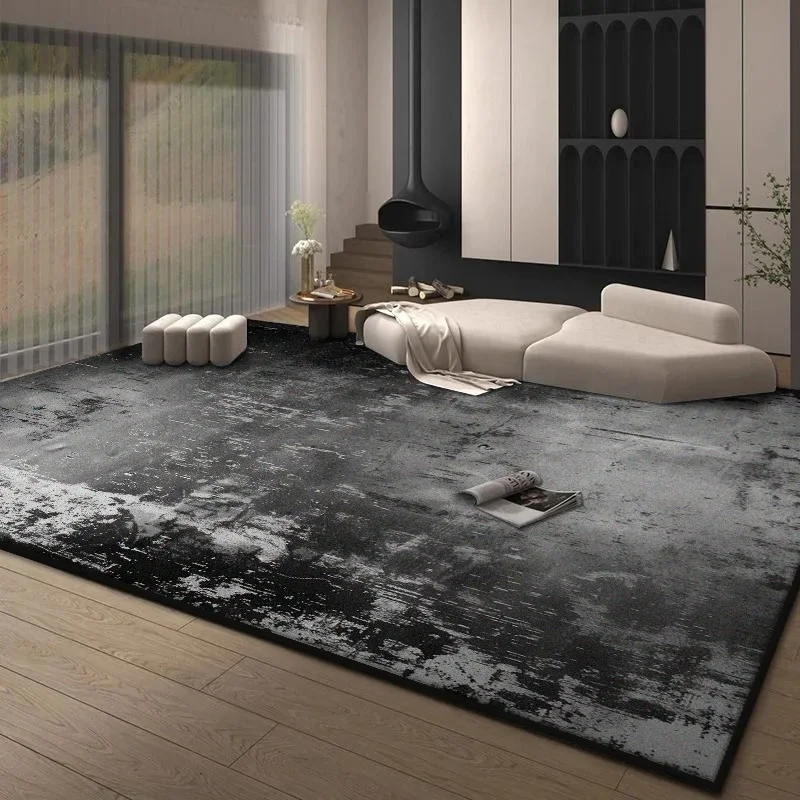 VIKAMA Modern Abstract Ink Wash Pattern Anti‑slip Rug Cool Dark Tone Soft Floor Mat For Indoor Living Room Home Decoration