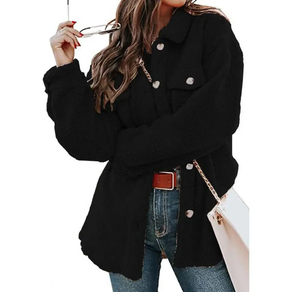 

Versatile Charming Women Casual Retro Solid Shirt Jacket Coldproof Casual Overcoat Lapel Daily Clothing