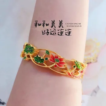 High quality pure gold 999 real gold 24K gold lotus pond moonlight tank fish goose bracelet women&#x27;s bracelet AU750