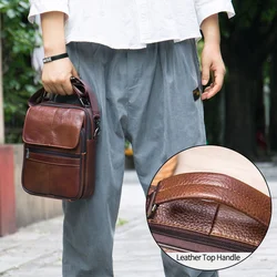 New Vintage MEN'S cow leather top-handle shoulder bag large capacity male crossbody bag for men casual