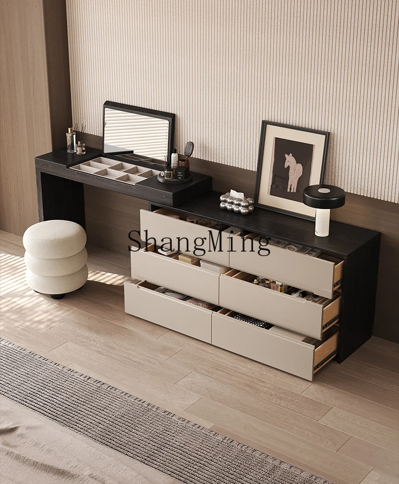 

CL Retro Style Flip Top Dressing Table and Chest Integrated Modern Simple Flip Top Makeup Table Bedside Corner Storage Cabinet