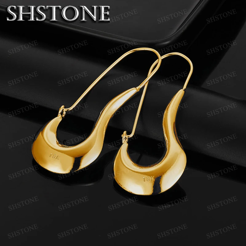 18K Gold Original Hook Shape Hoop Earrings For Women Fashion Party Birthday Engagement Wedding Charm Jewelry Gift