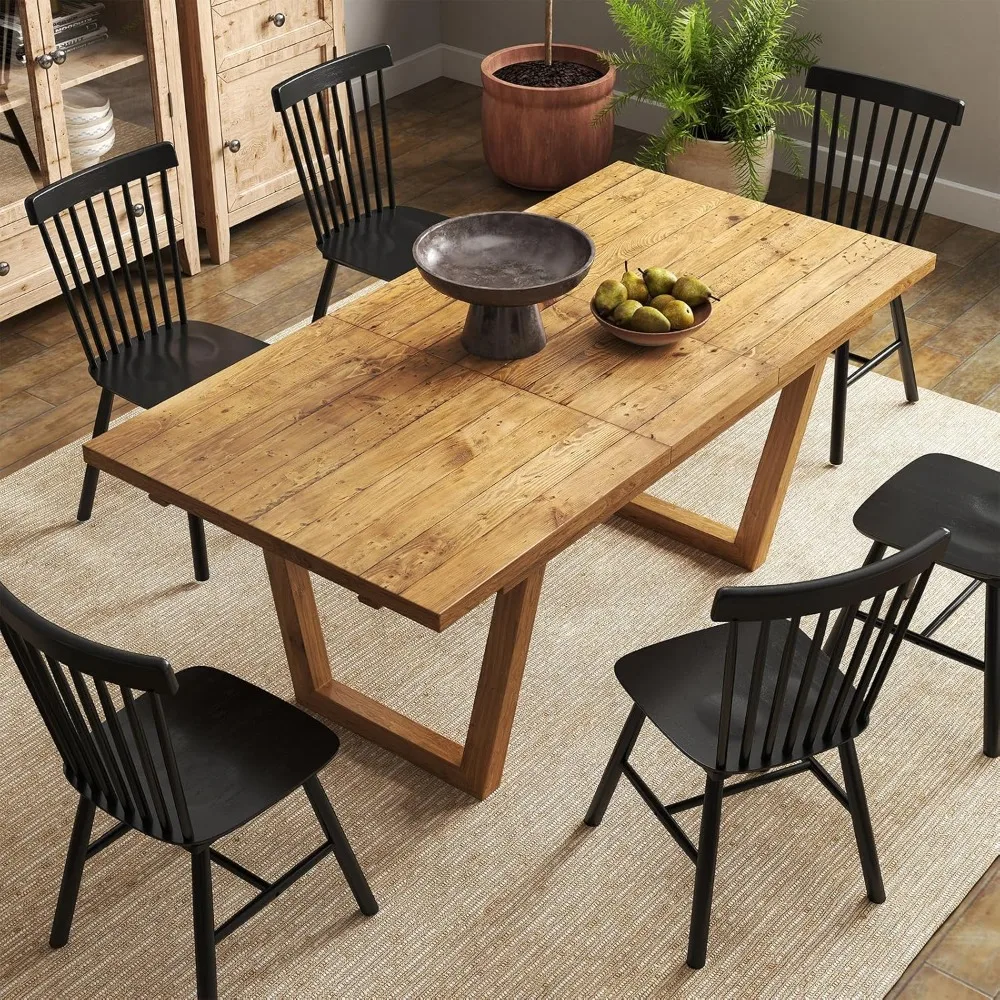 

70" Farmhouse Extendable Dining Table Set for 4-8 People, Rustic Rectangular Kitchen Table, Trend Wood Dinner Table for Dining