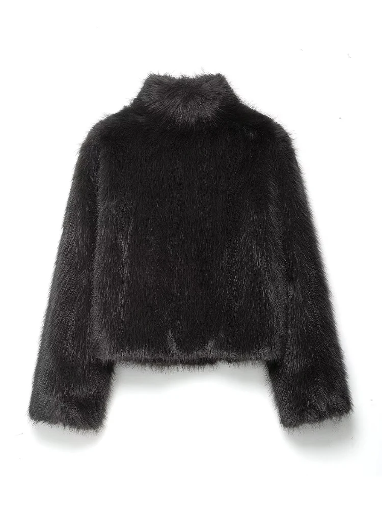 HH Damen Winter Neue Mode Stehkragen Kunstpelz Effekt Mantel mit Knoten Schnalle Kurze Jacke Weibliche Casual Warme Lose outwear