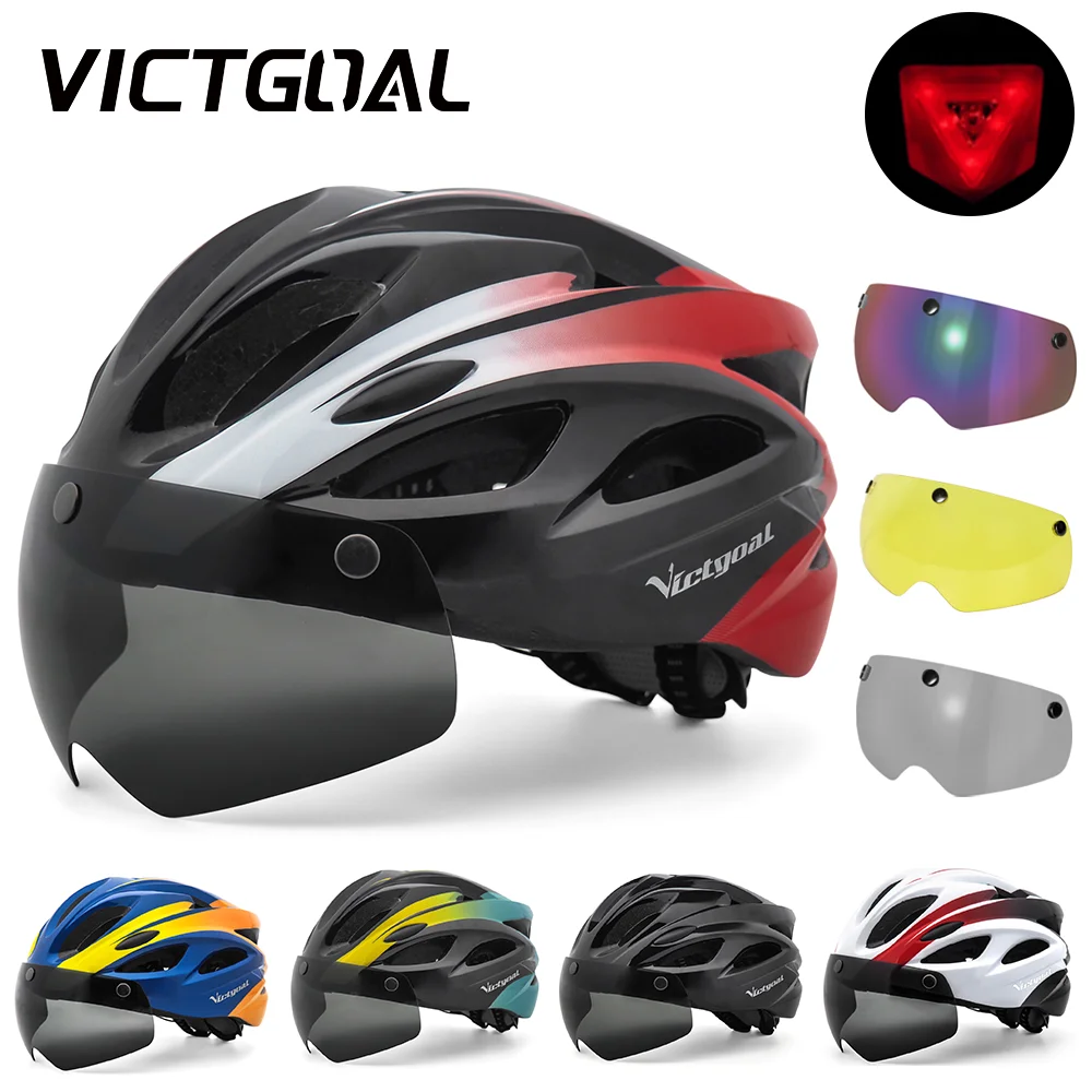 

VICTGOAL Bicycle Helmet LED Light Men Women with Goggles Lens Adult Road Bike Helmets MTB Mountain Racing Cycling Safety Helmet