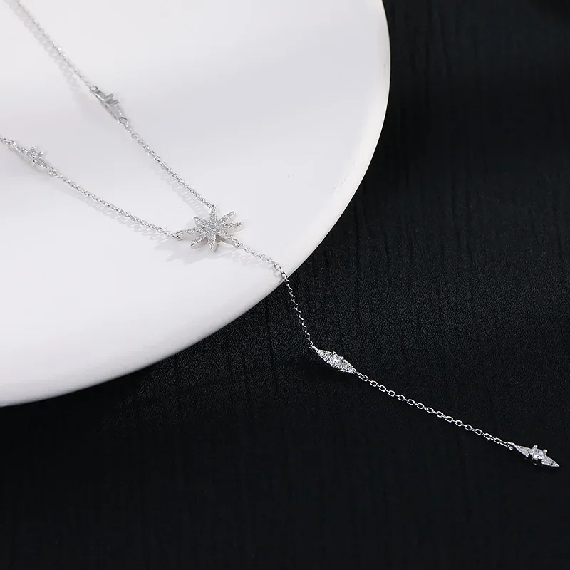 Trendy Pendant 925 Sterling Silver Chain Necklace Maple Leaf Shape AAA Zircon Shiny Jewelry For Women Holiday Gift Mother Gift view 5
