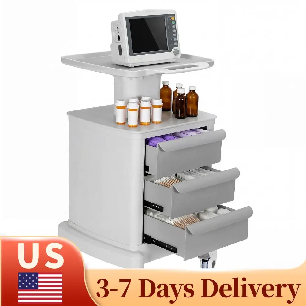 

Beauty Storage Utility Cart with 3 Drawers 4 Wheels Professional Utility Cart 66 LBS Load for Hospitals Offices Clinics Bedrooms