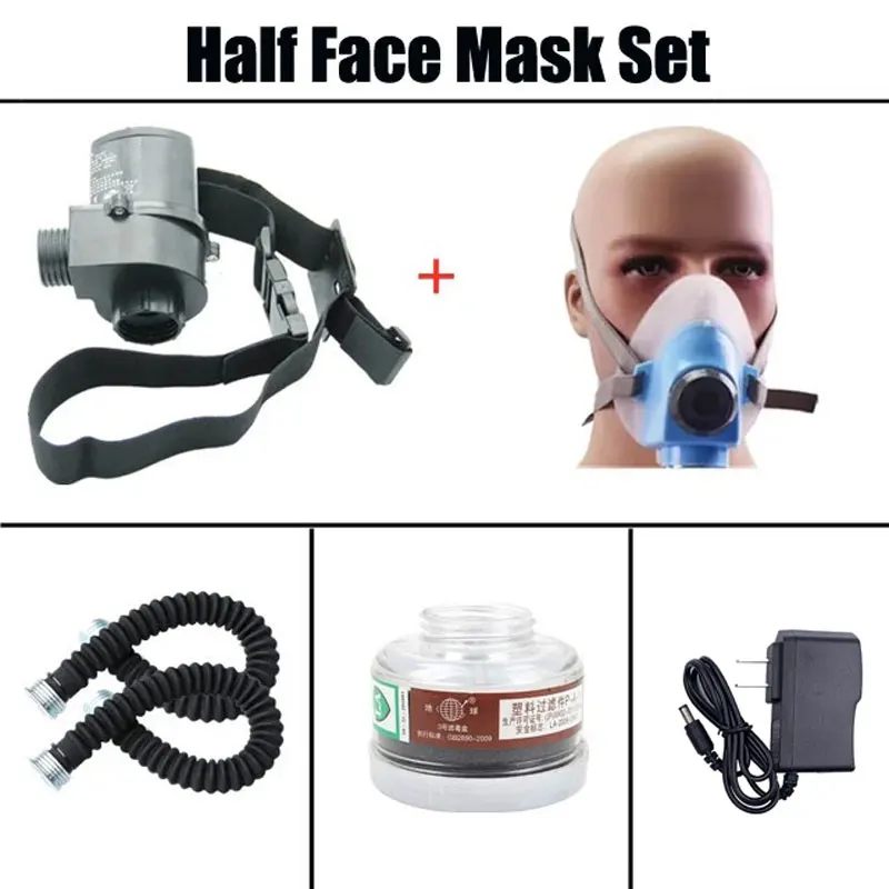 Chemical Industrial Painting Spraying Air Supply Respirator Electric Constant Flow Supplied Full Face Gas Mask Portable Blower