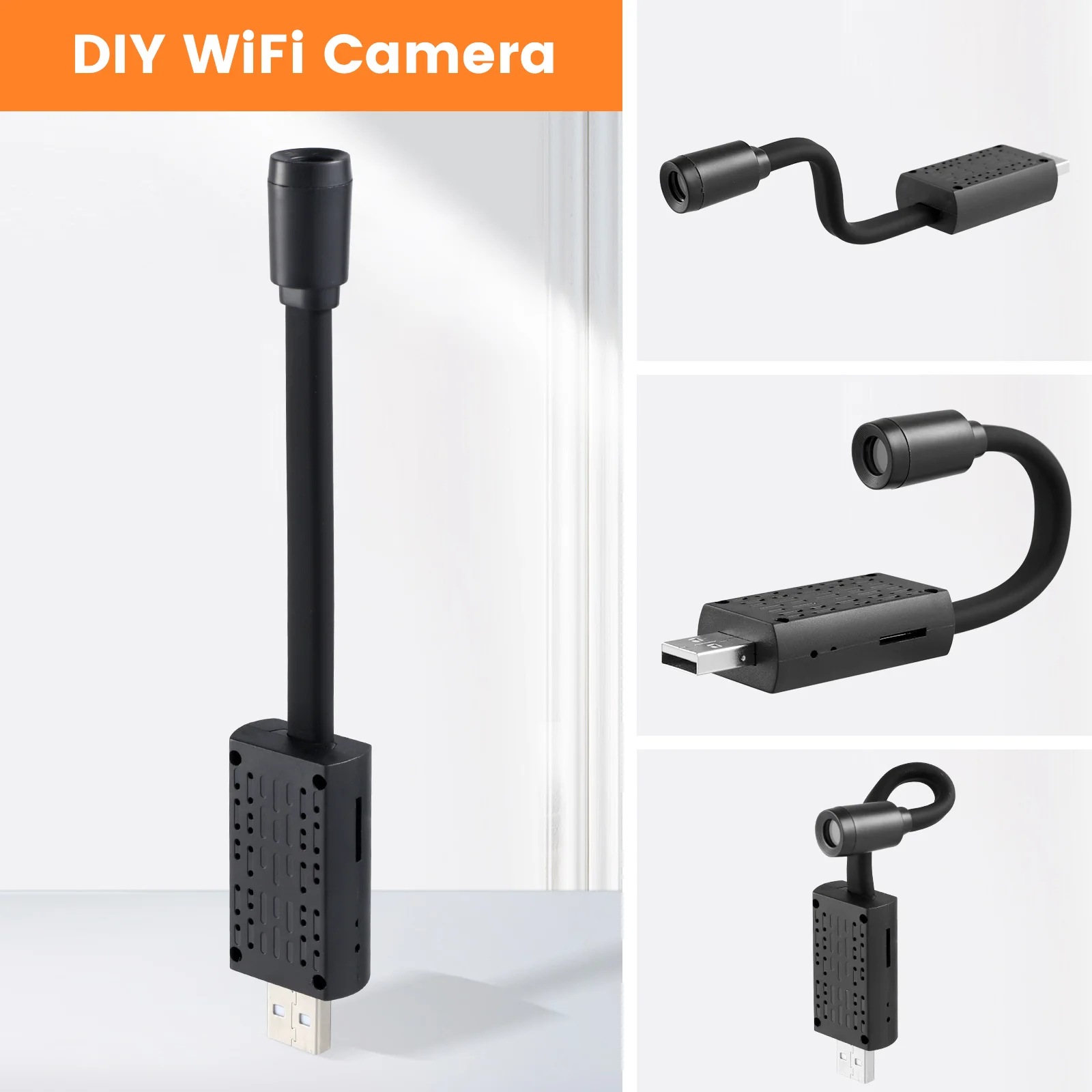 

1080p Mini Security Camera Metal Hose Cable USB Powered Motion Night Vision Remote Home Monitor Indoor
