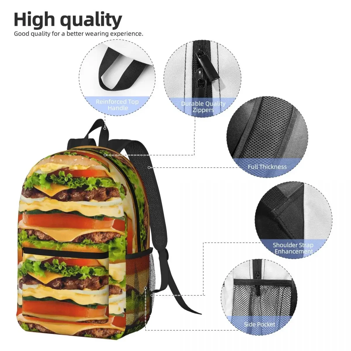 Double Decker Burger Backpack Daypack Large Capacity Children BookBag School Bag Shoulder Bags for Men Women