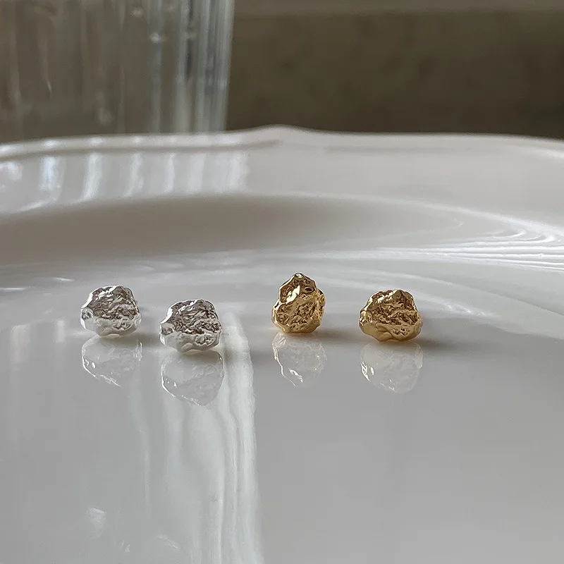 Creative Personality 925 Sterling Silver Irregularly Textured Meteorite Stud Earrings for Women Trendy Jewelry Accessories Gifts