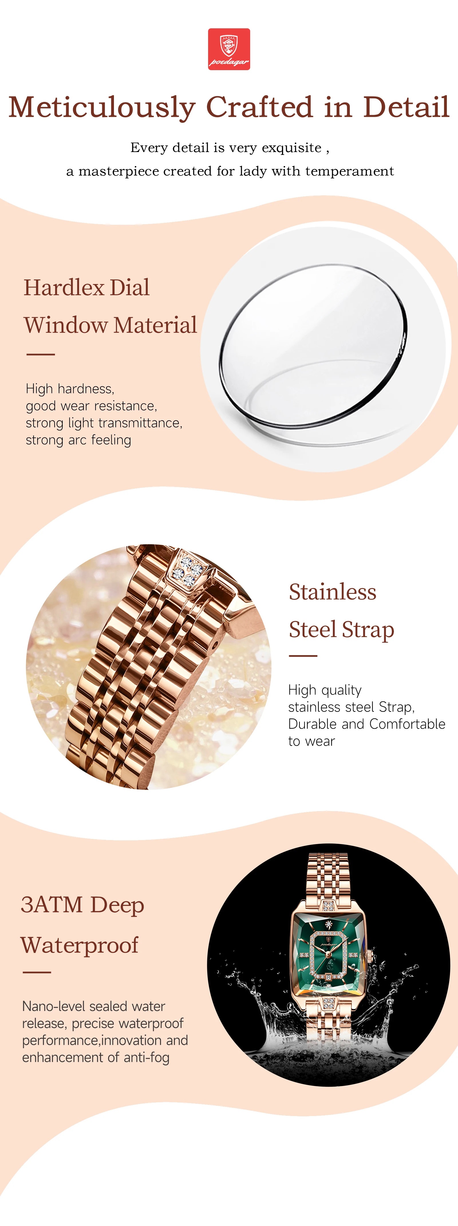 POEDAGAR Luxus Frau Uhr Wasserdicht Datum Hohe Qualität Casual Damen Armbanduhr Edelstahl Quarz Elegante frauen Uhren – Detail 8
