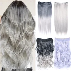 Capelli sintetici Clip di colore grigio nero nell'estensione dei capelli Un pezzo con 5 clip Capelli ricci ondulati lunghi lisci per parrucchino per ragazze