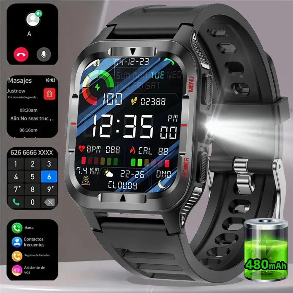 

480mAh GPS Sports Smart Watch Men 1.83-inch Fitness Tracker Waterproof Bluetooth Calling LED Torch Military Outdoor Smartwatch