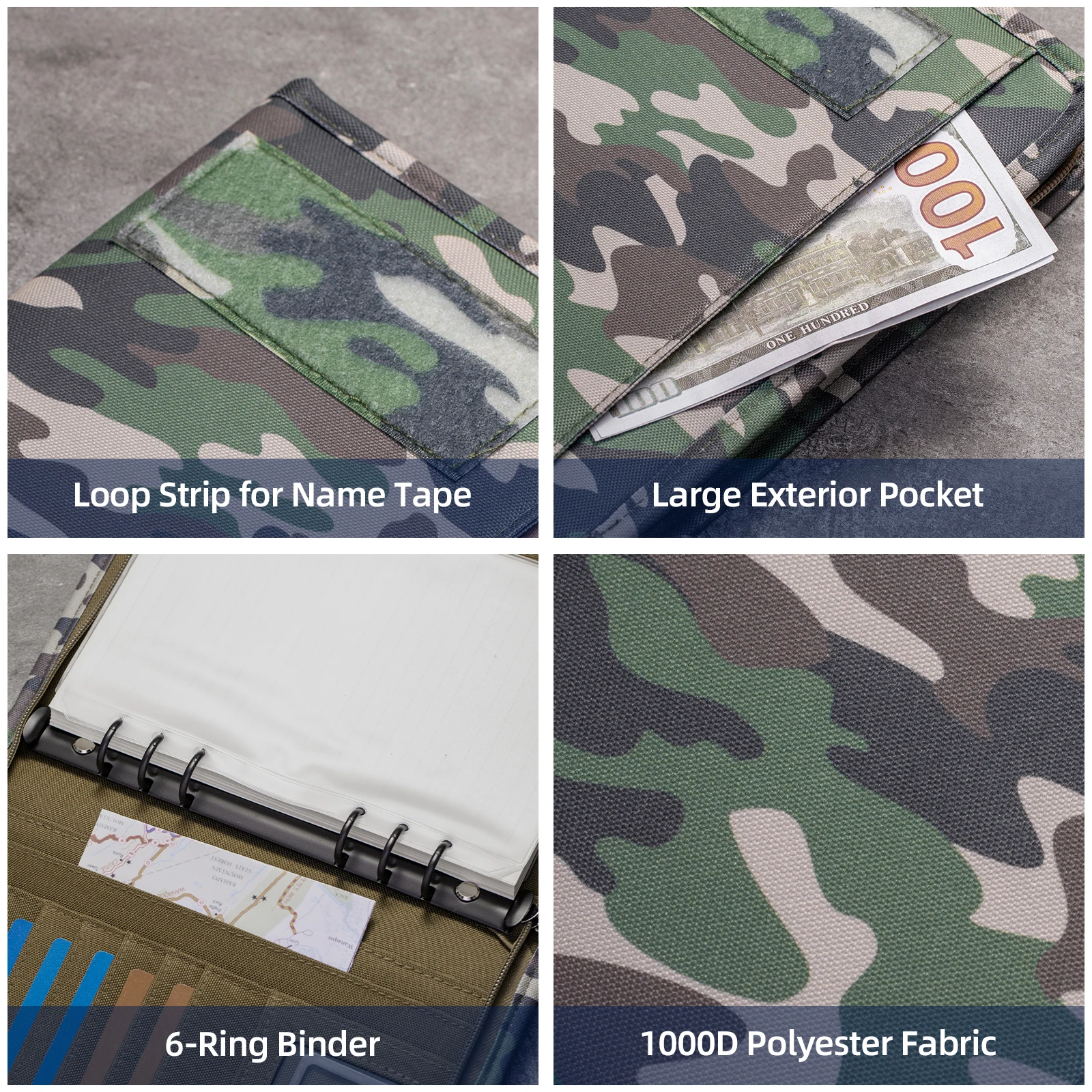 Kosibate Outdoor Padfolio Ring Binder with 80 Sheets of Loose-Leaf Paper Memorandum A5 Weatherproof Tactical Notebook