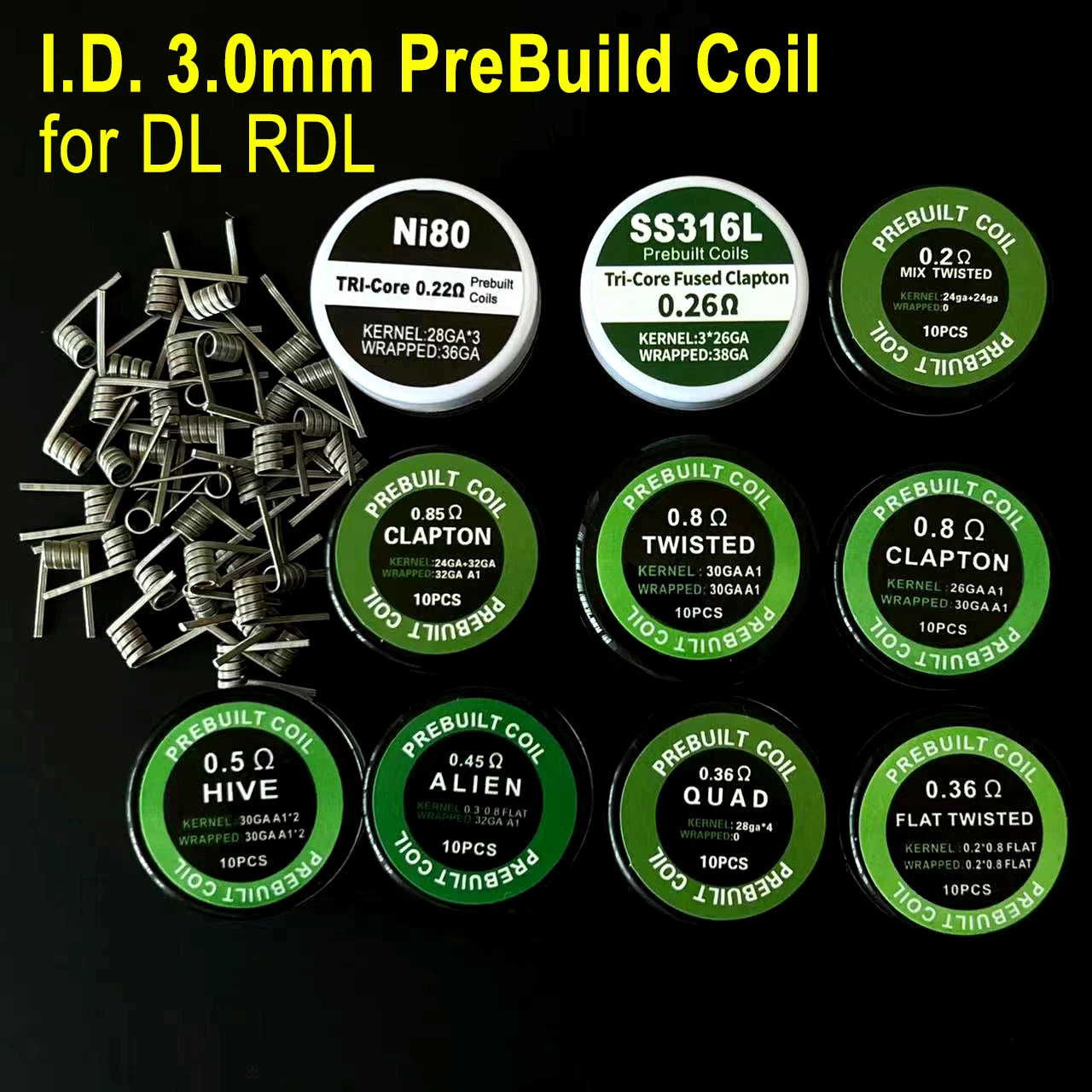 PreBuild D L/DT L I.D. 3mm Fuse Clapton Alien Quad Hive Flat Mix Twisted Parts Coil Spring Home Decor Resisance A1 SS316L NI80