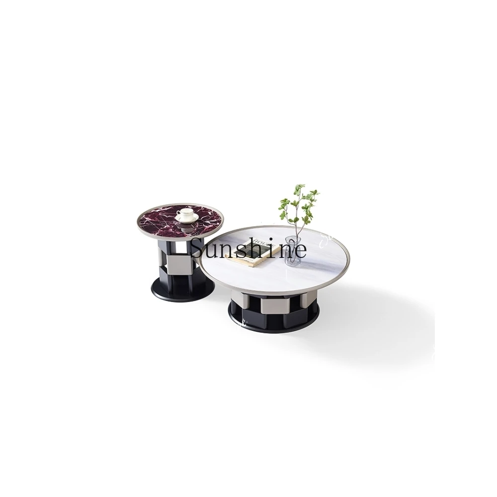 Modern simple microcrystalline stone coffee table combination round living room home  FT