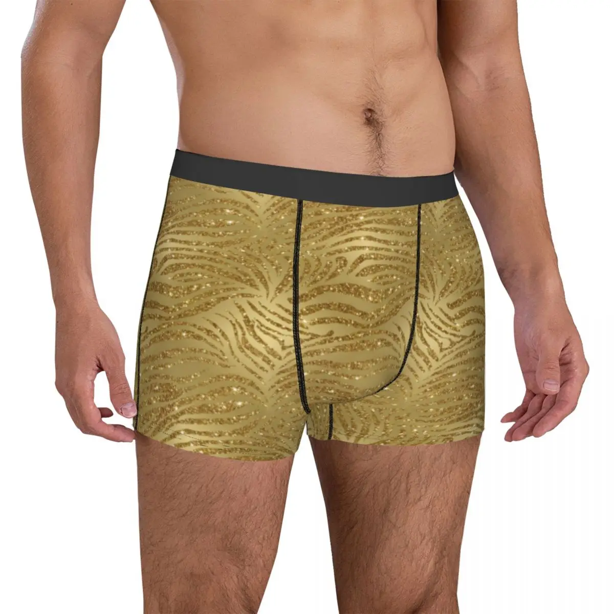 Sparkle Tiger Print Underwear Gold Glitter Stripes Design Boxer Shorts Hot Men's Panties Classic Shorts Briefs Birthday Present