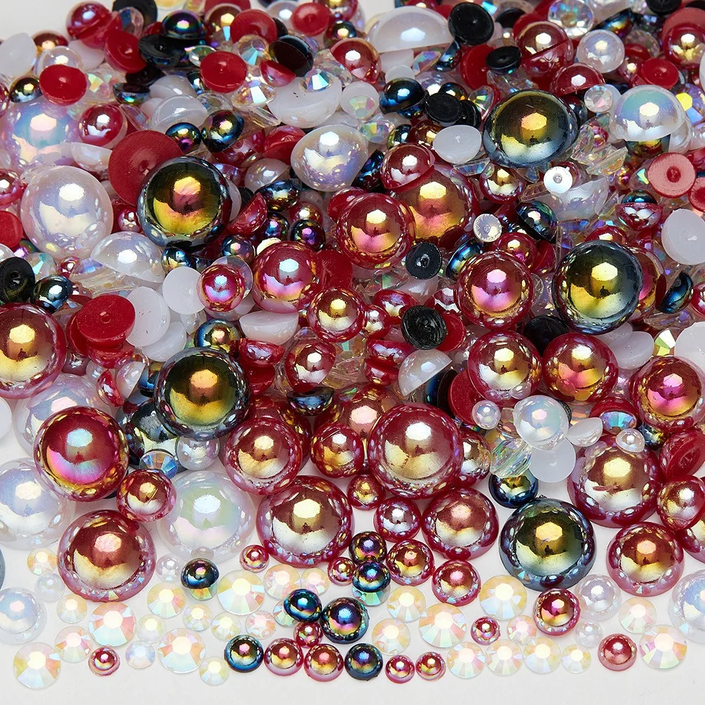 Halbrunde Perlen für DIY-Bastelarbeiten, Dekoration, gemischte Farben, flache Perlen, Strass-Edelsteine, lose Perlen für Nagelkunstbedarf – Detail 2