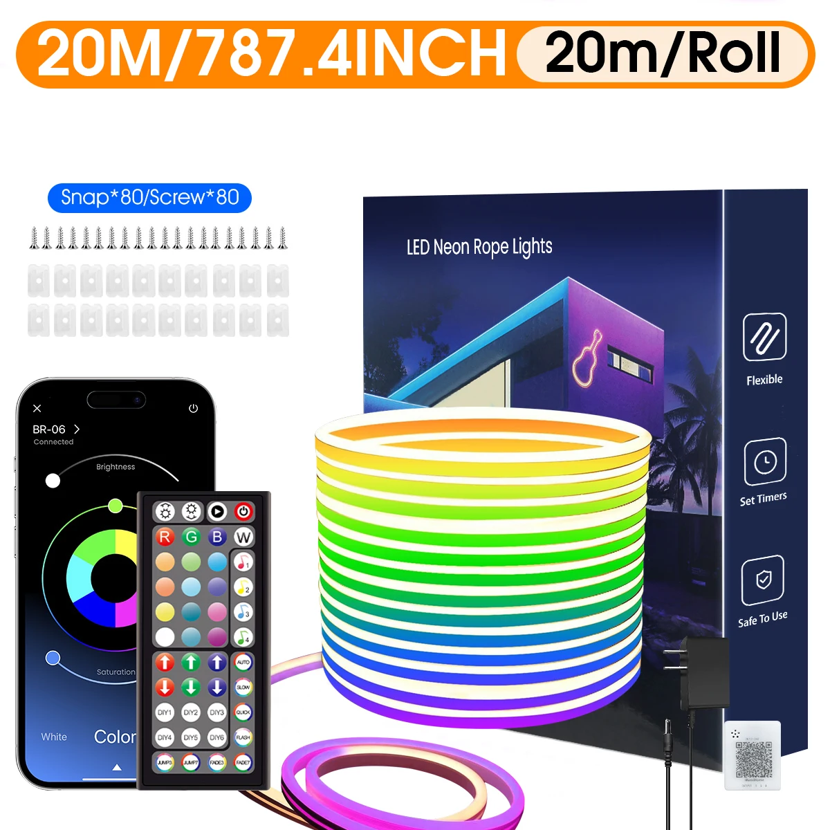 30/20/15/10/5 m LED-Neonlichter, Steuerung per App/Fernbedienung, IP65 Wasserdichte Flexible LED-Lichterkette, Mehrere Modi, RGB-Neonlichter