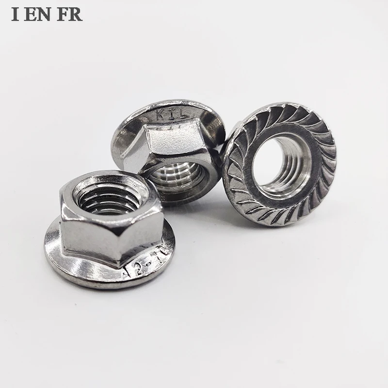 

1/25pcs M3 M4 M5 M6 M8 M10 M12 M14 M16 DIN6923 201/304/316 Stainless Steel Hexagon Hex Head Serrated Spinlock Flange Lock Nut
