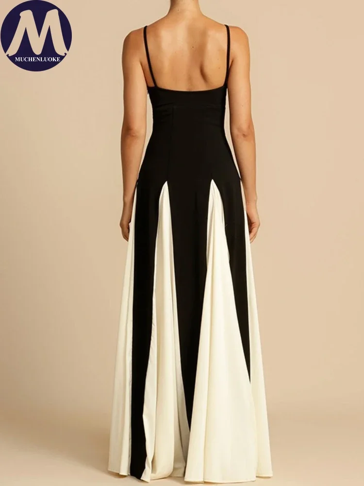 Robes élégantes pour femmes, nouvelle couleur bloquée, sans manches, à bretelles, à la mode, coupe cintrée, robes de plage et de vacances, été 2025