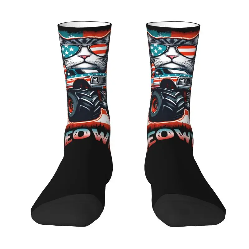 Custom Ameican Flag Celebration Happy 4th Of July USA Gifts Truck Cat Lovers Socks Women Men Warm 3D Print Sports Football Socks