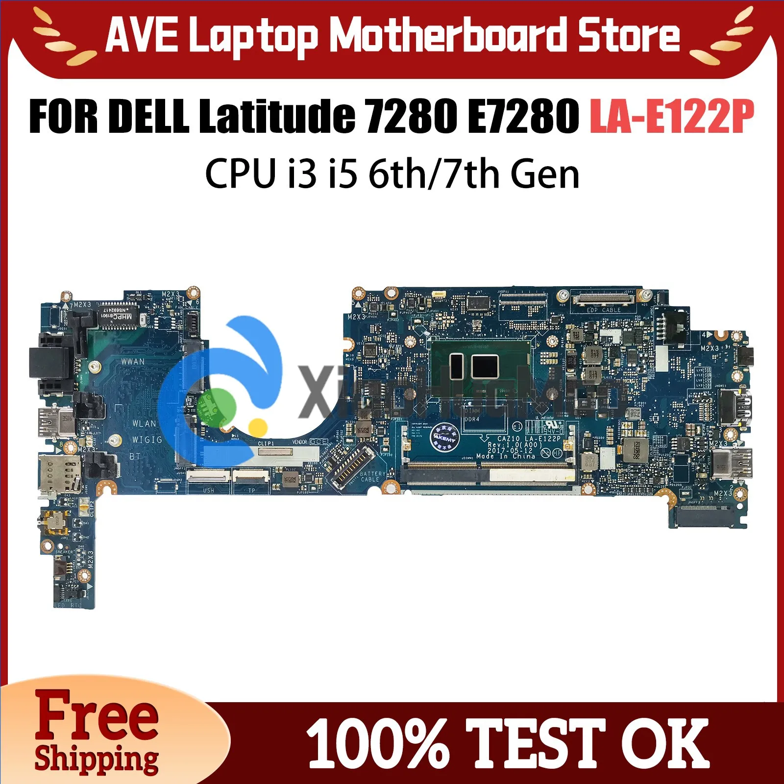 

For Dell Latitude 7280 E7280 Notebook Mainboard LA-E122P 09PJNK 0W87R5 0ND3N0 0GDK56 0H30WH i3 i5 6/7th Gen Laptop Motherboard