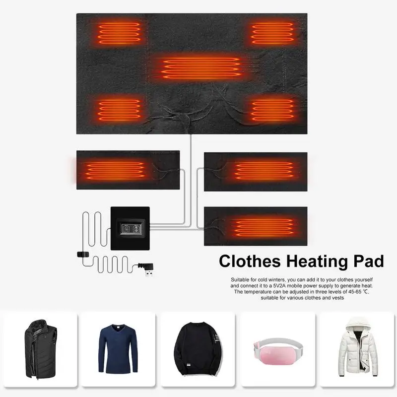 USB Heating Pad For Coat Electric Clothes Heating Pads USB Electric Heating Element Film Heater Pads For Outdoor Winter Camping