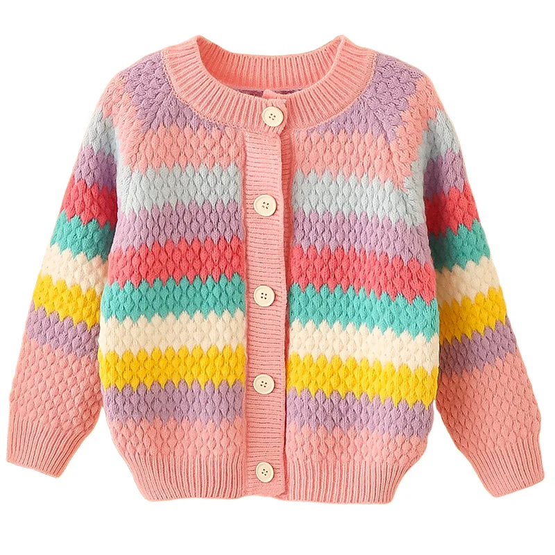 

Girls cardigan sweaters in autumn and winter New Rainbow Sweaters Big children loose big children