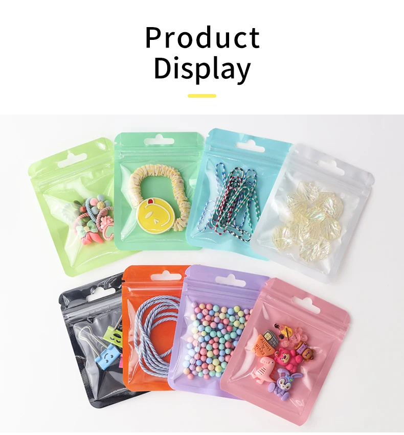 50 Stück holografische, transparente, bunte Kunststoff-Mylar-Beutel, Aufbewahrungsbeutel für Haarschmuck, Warenverpackung, selbstdichtende Beutel – Detail 5