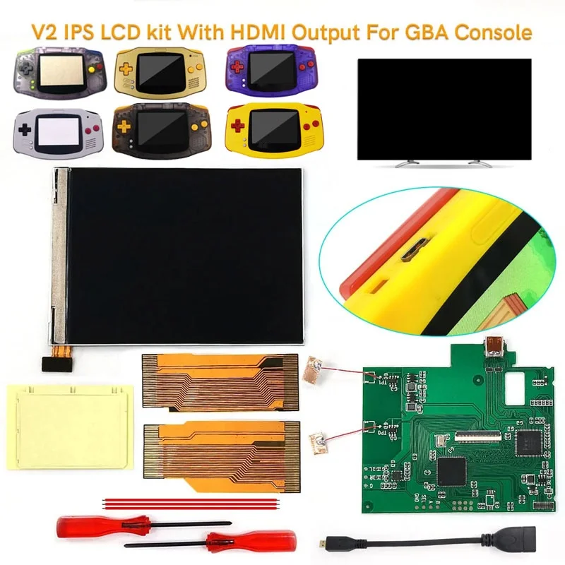 

HISPEEDIDO Play on TV HDMI V2 IPS LCD Kits Retro Pixel For Gameboy Advance GBA Backlight OSD Image Output for GBA 32/40 Pin
