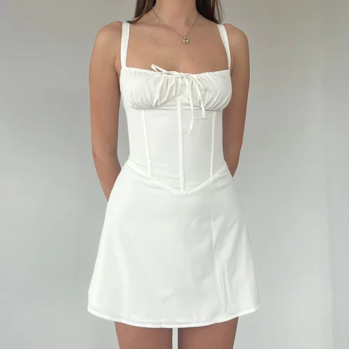 Imagen 2 del producto Maemukilabe-minivestido Vintage con corsé de los años 90 para mujer, vestido Bandage con espalda descubierta, corte en A, lazo frontal, tirantes finos, Vestidos de cóctel